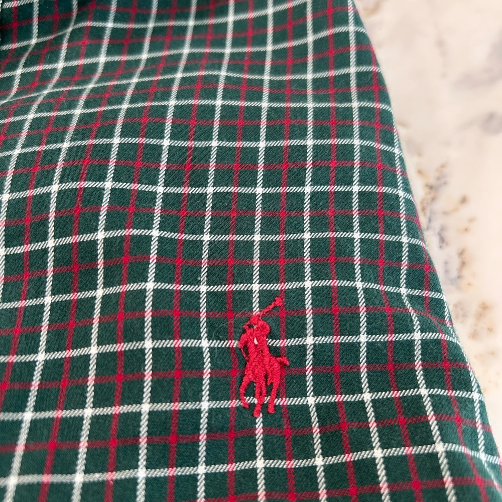Ralph Lauren Green and White Plaid Shirt
